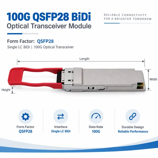 100G BiDi QSFP28-100G-BX20U/D 20km LC Long-Reach technical drawing 1: dimensions, structure and interfaces