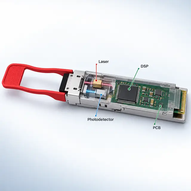 100G BiDi QSFP28-100G-BX20U/D 20km LC Long-Reach technical drawing 2: dimensions, structure and interfaces