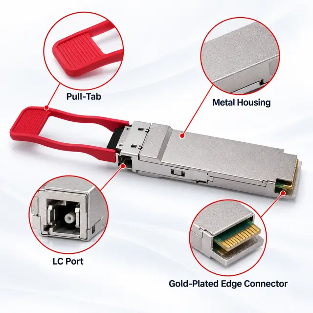 100G BiDi QSFP28-100G-BX20U/D 20km LC Long-Reach technical drawing 3: dimensions, structure and interfaces