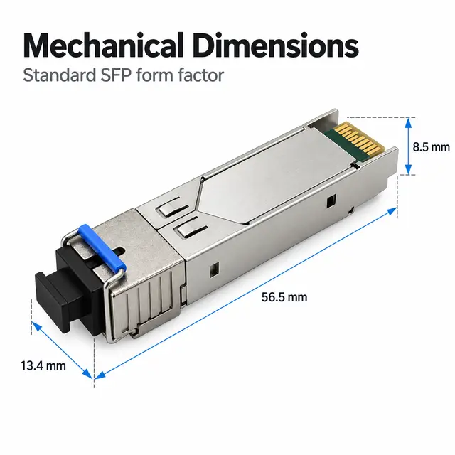1.25G SFP BiDi Optical Module 20km 1310nm/1550nm SC technical drawing 1: dimensions, structure and interfaces