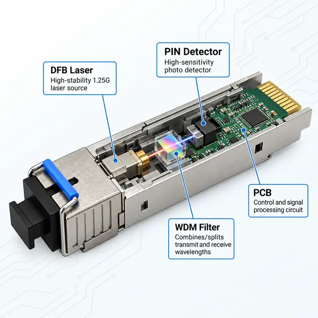1.25G SFP BiDi Optical Module 20km 1310nm/1550nm SC technical drawing 2: dimensions, structure and interfaces