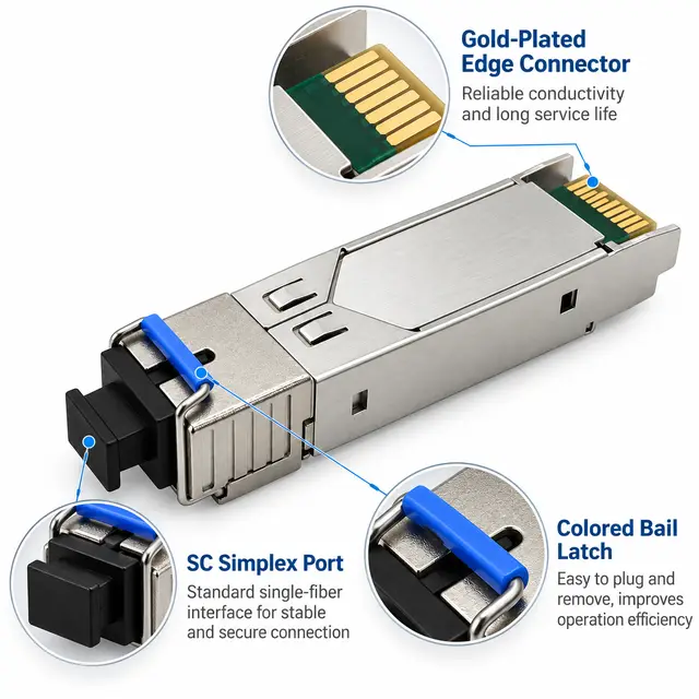 1.25G SFP BiDi Optical Module 20km 1310nm/1550nm SC technical drawing 3: dimensions, structure and interfaces