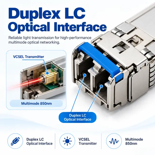 25G SFP28 SR 850nm 100m Multimode Duplex LC Transceiver technical drawing 2: dimensions, structure and interfaces