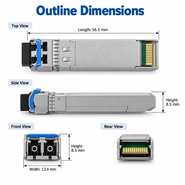High-Speed Optical Transceiver Module — 25G SFP28 / 40G technical drawing 1: dimensions, structure and interfaces