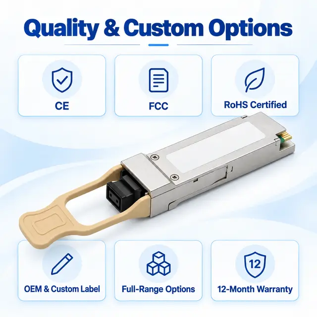 40G QSFP+ Optical Transceivers SR4 / LR4 / ER4 / ZR4 technical drawing 4: dimensions, structure and interfaces