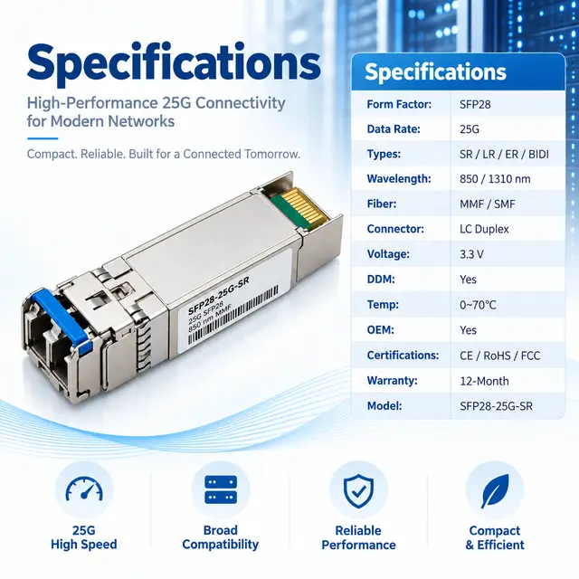 25G SFP28 Optical Transceiver Module — SR / LR / ER / BIDI technical drawing 4: dimensions, structure and interfaces